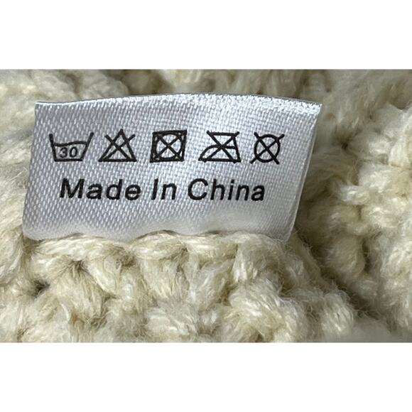 Beige Knit Brown Pom Pom Folded Beanie Unisex Adult One Size - Picture 4 of 4